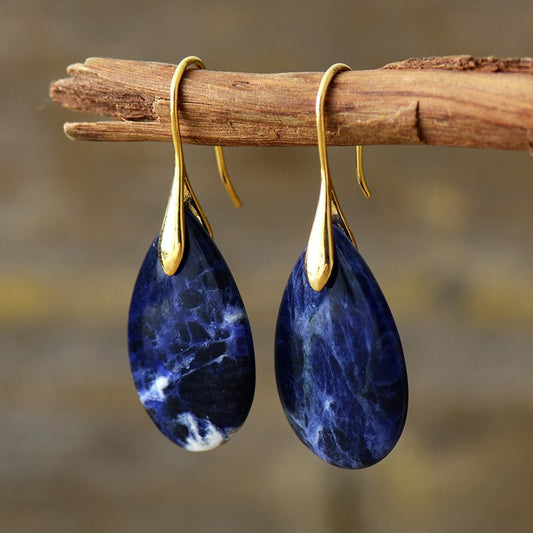 Handmade Sodalite Gold Plated Dangle Earrings