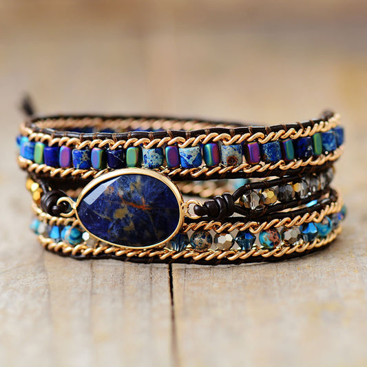 Handmade Sodalite and Jasper Wrap Bracelet