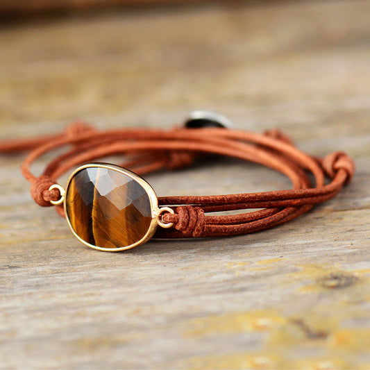 Handmade Tigers Eye Leather Wrap Bracelet
