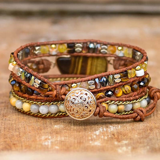 Handmade Tigers Eye, Agate and Hematite Wrap Bracelet