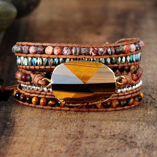 Handmade Tigers Eye & Jasper Wrap Bracelet