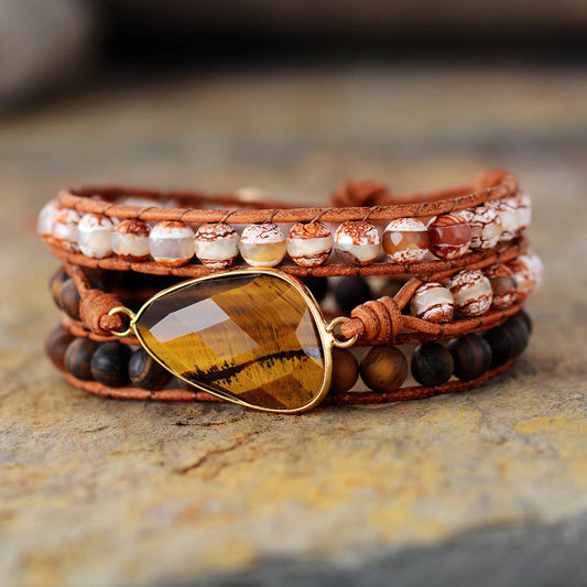 Handmade Tigers Eye and Agate Wrap Bracelet