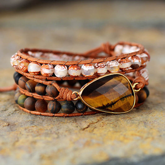 Handmade Tigers Eye and Agate Wrap Bracelet