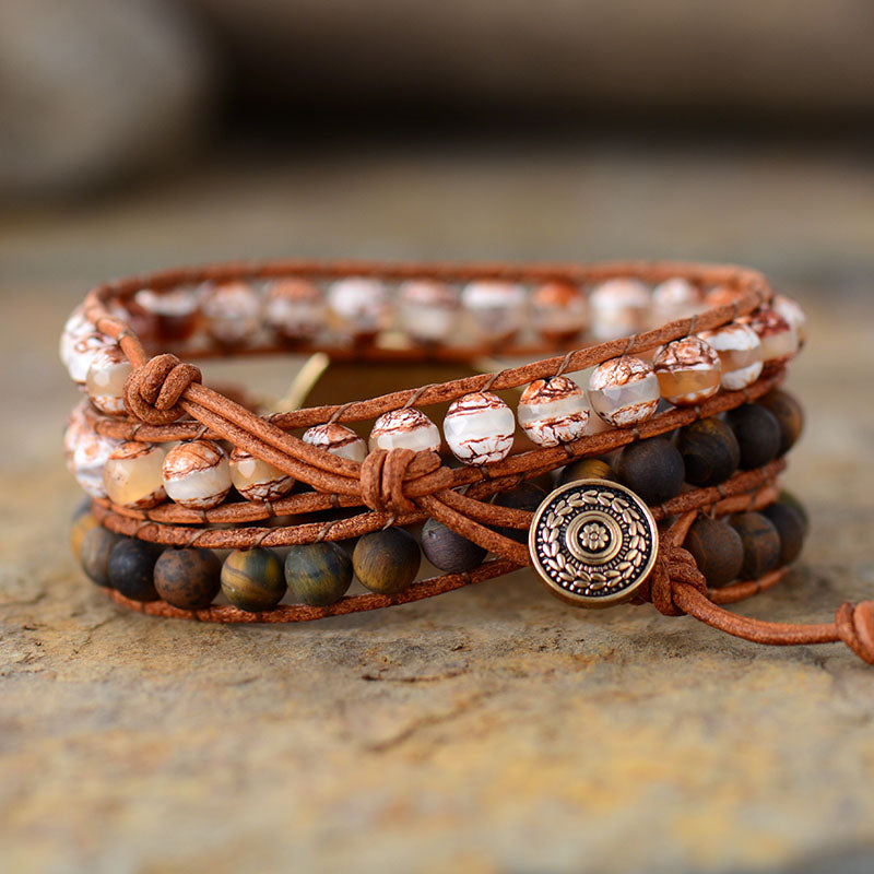 Handmade Tigers Eye and Agate Wrap Bracelet
