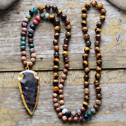 Handmade Tigers Eye and Arrowhead Pendant Necklace