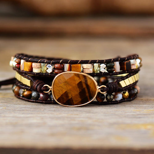 Handmade Tigers Eye and Mixed Jasper Wrap Bracelet