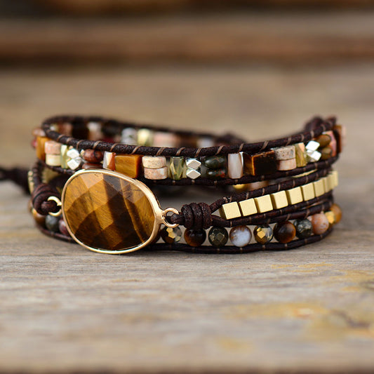 Handmade Tigers Eye and Mixed Jasper Wrap Bracelet