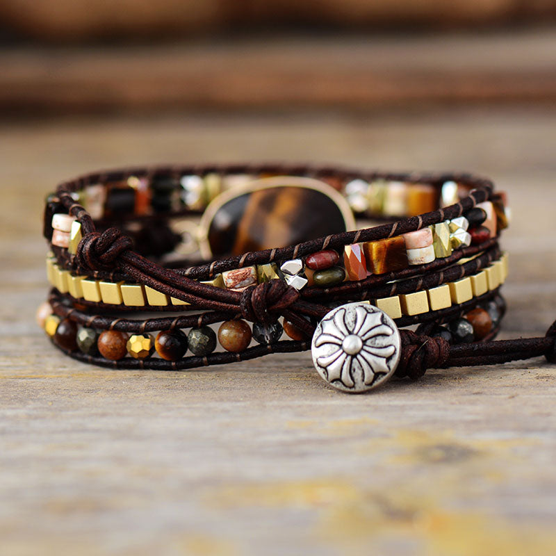 Handmade Tigers Eye and Mixed Jasper Wrap Bracelet
