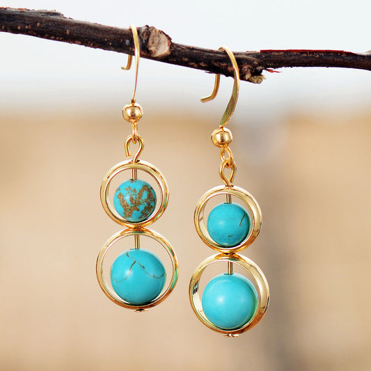 Handmade Turquoise Hoop Dangle Earrings