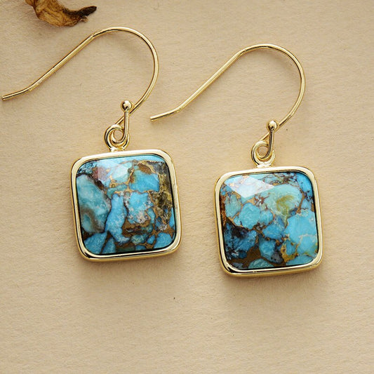 Handmade Turquoise Square Dangle Earrings