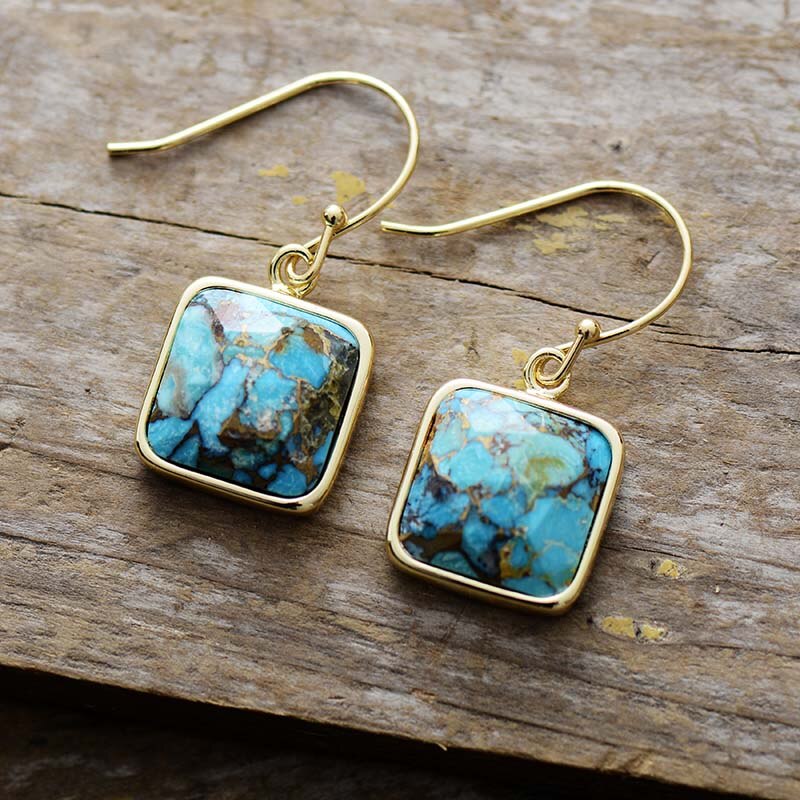 Handmade Turquoise Square Dangle Earrings
