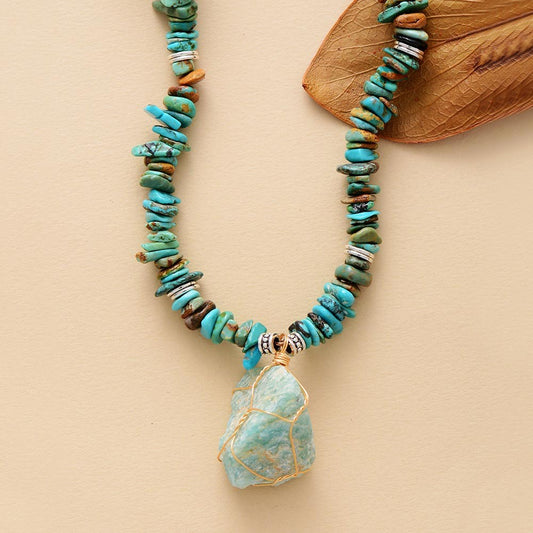Handmade Turquoise and Amazonite Pendant Necklace