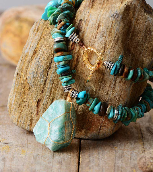 Handmade Turquoise and Amazonite Pendant Necklace