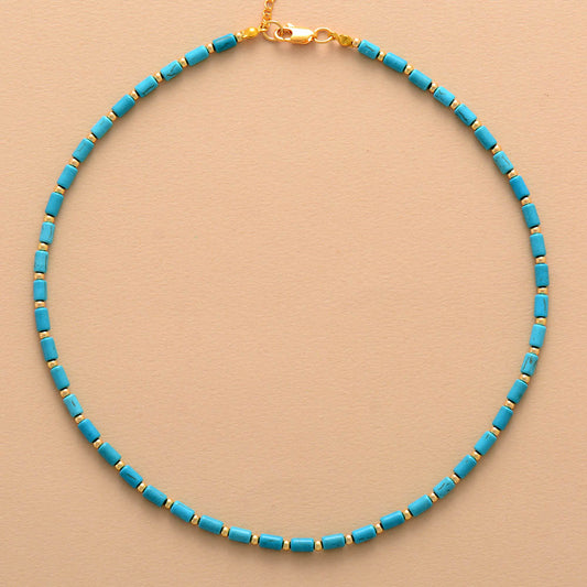 Handmade Turquoise and Gold Bead Boho Choker Necklace