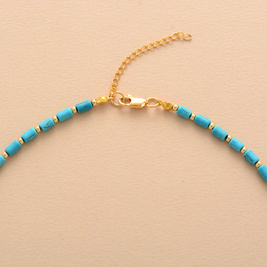 Handmade Turquoise and Gold Bead Boho Choker Necklace