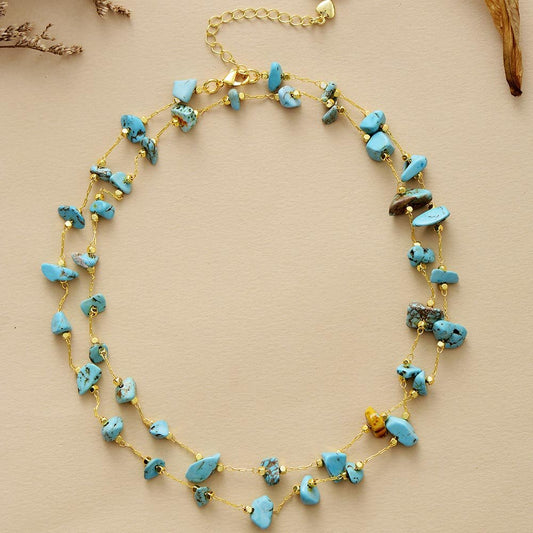 Handmade Turquoise and Gold Plated Layered Necklace