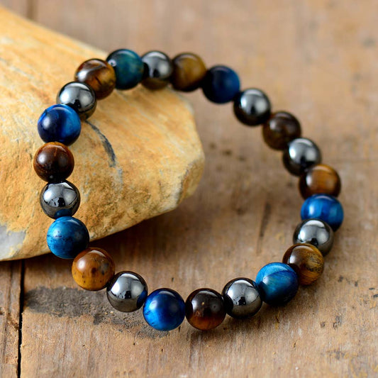 Handmade Natural Hematite and Tigers Eye Stretch Bracelet