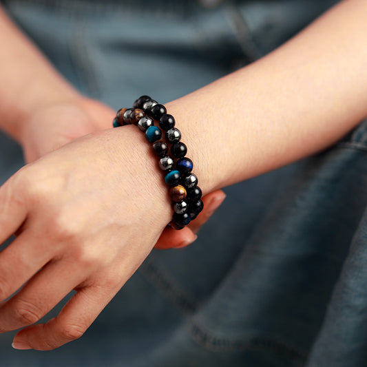 Handmade Natural Hematite and Tigers Eye Stretch Bracelet