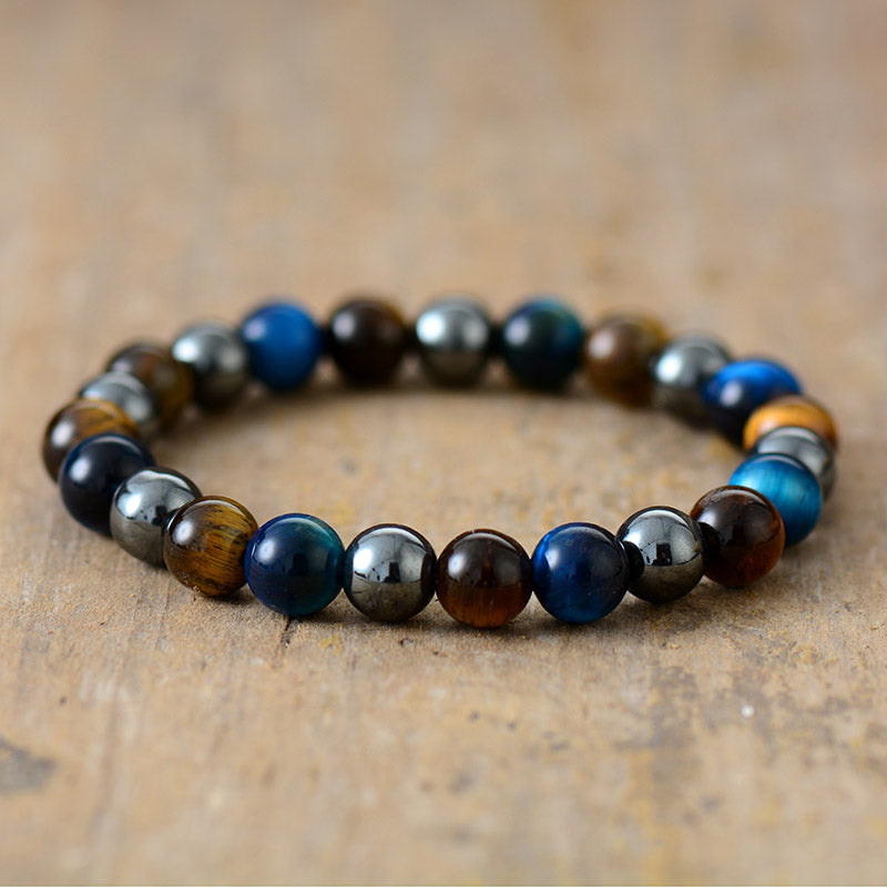 Handmade Natural Hematite and Tigers Eye Stretch Bracelet