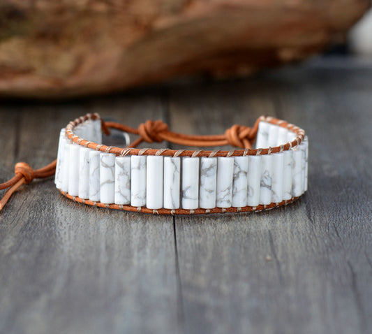 Handmade Natural Howlite Leather Wrap Bracelet