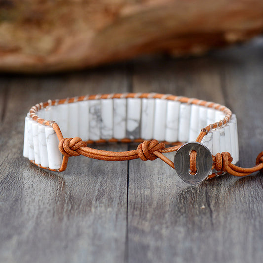 Handmade Natural Howlite Leather Wrap Bracelet
