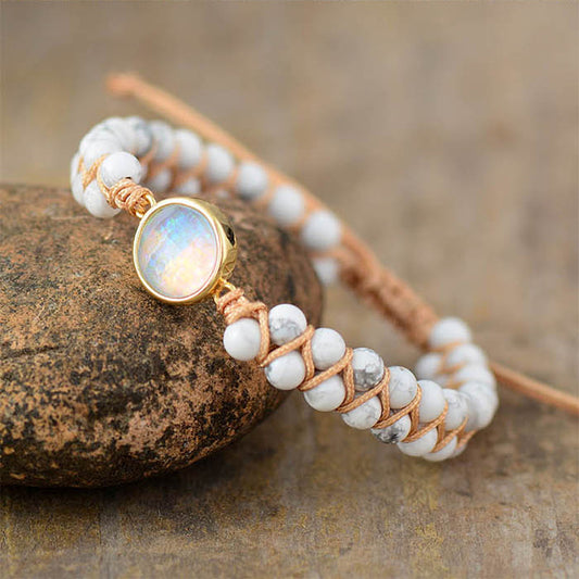 Handmade Howlite String Braided and Opal Bracelet