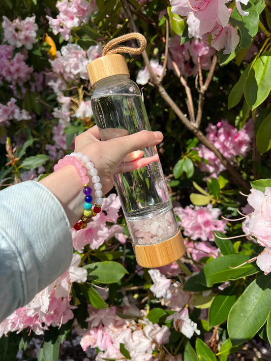 Crystal Infused Bamboo Water Bottle with Rose Quartz - Stay Hydrated π§