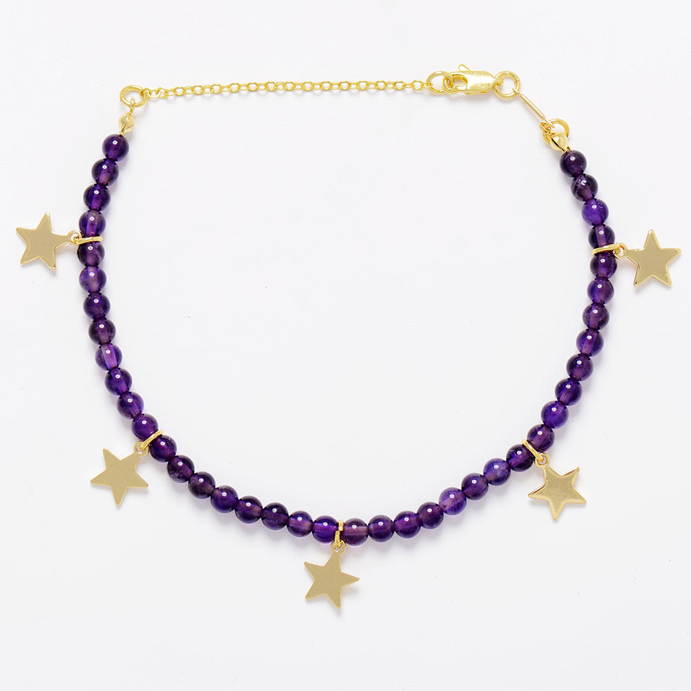 MantraChakra Amethyst & Heart Charm Anklet
