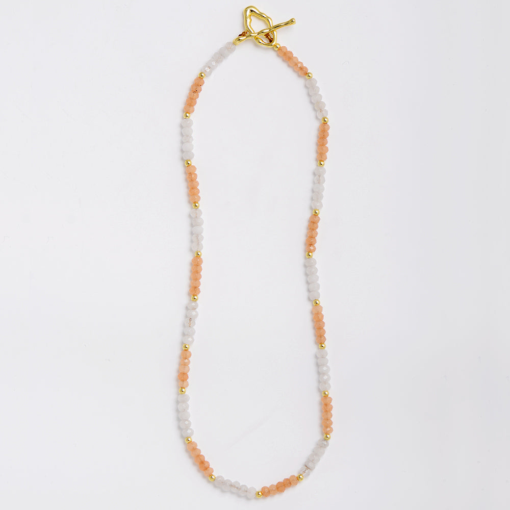 MantraChakra White Jade and Orange Jade Beaded Necklace