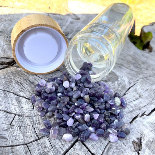 Crystal Infused Bamboo Water Bottle with Amethyst - Stay Hydrated π§