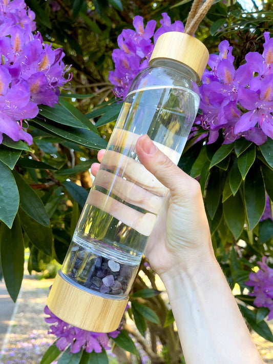 Crystal Infused Bamboo Water Bottle with Amethyst - Stay Hydrated π§