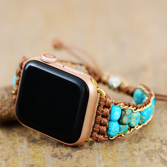 Handmade Turquoise Dyed Imperial Jasper Apple Watch Straps with Vegan Rope
