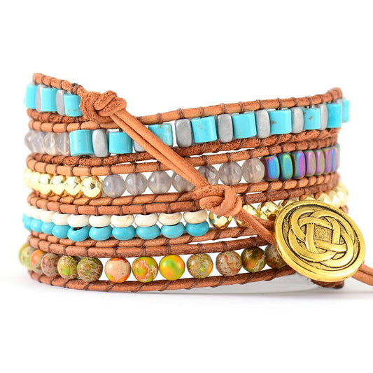 Handmade Vibrant Turquoise, Imperial Jasper and Hematite Wrap Bracelet