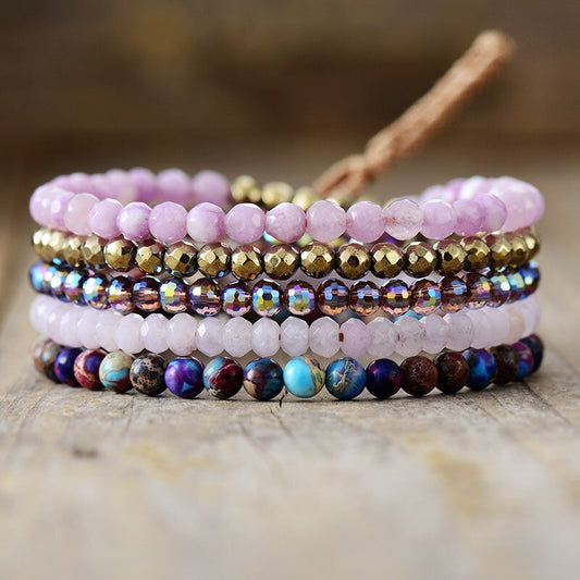 Handmade Jasper, Pink Jade and Hematite Wrap Bracelet