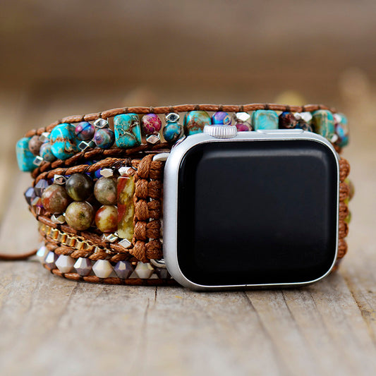 Handmade Natural Imperial Jasper and Onyx Apple Watch Bracelet