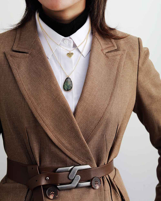 Labradorite Two Layer Heart Pendant Necklace