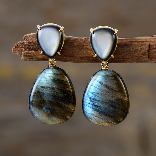 MantraChakra Labradorite Waterdrop Dangle Stud Earrings