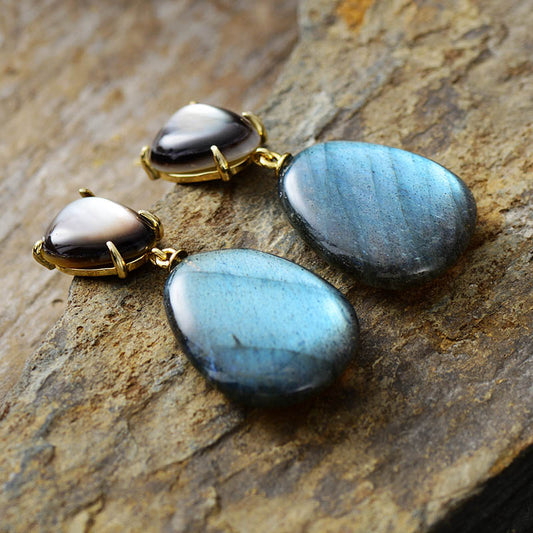 MantraChakra Labradorite Waterdrop Dangle Stud Earrings