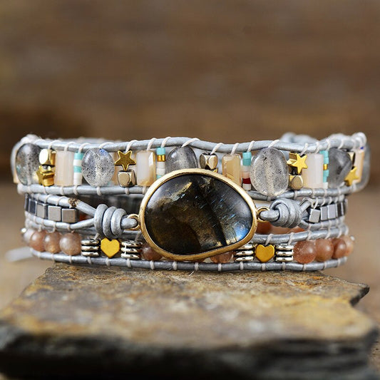 Handmade Labradorite and Sunstone Wrap Bracelet