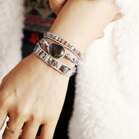 Handmade Labradorite and Sunstone Wrap Bracelet