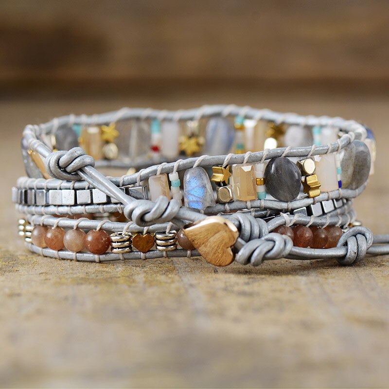 Handmade Labradorite and Sunstone Wrap Bracelet