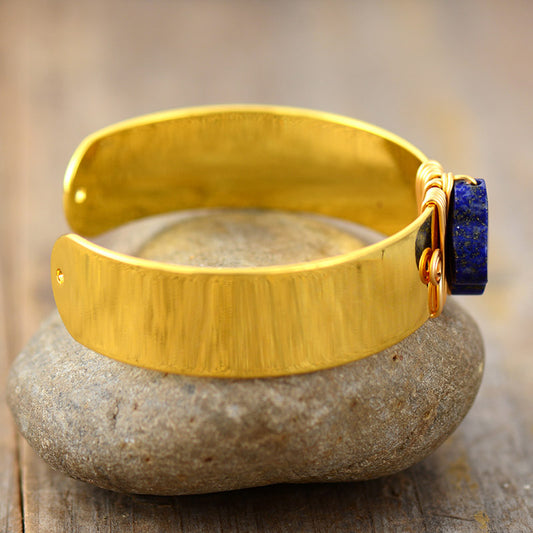Handmade Lapis Lazuli & Gold Cuff Bangle