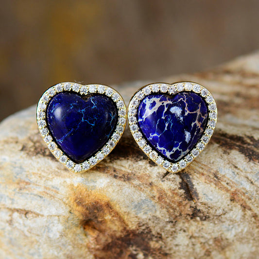 Handmade Lapis Lazuli & Crystal Heart Shaped Earrings