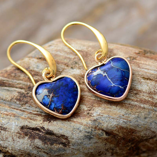 Handmade Lapis Lazuli Heart Shaped Dangle Earrings
