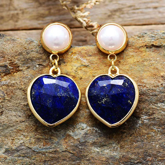 Handmade Lapis Lazuli Heart Shaped Stud Earrings