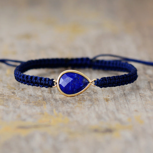 Handmade Lapis Lazuli Stone Braided String Bracelet - 6.7 Inches + Adjustable