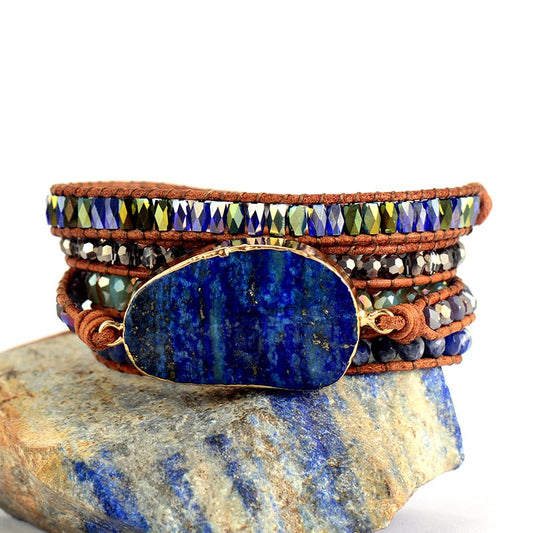 Handmade Natural Lapis Lazuli Crystal 5 Wrap Bracelet 19.7 Inches + 3 Closures