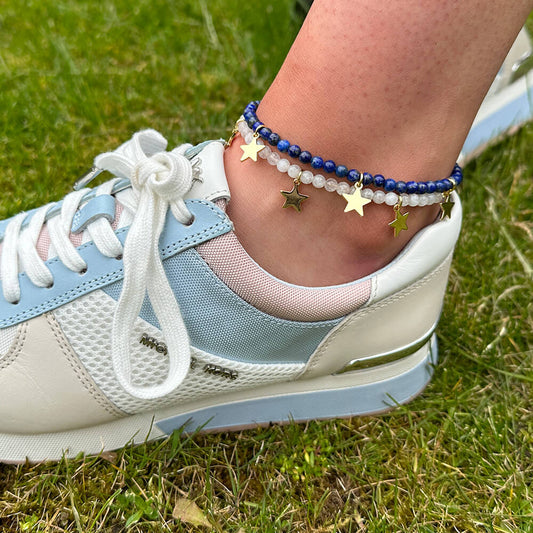 MantraChakra Moonstone & Heart Charm Anklet