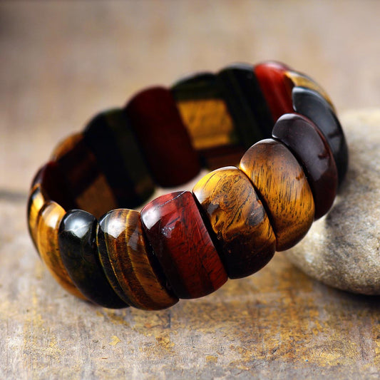 Handmade Natural Tigers Eye Large Elastic Bracelet - 18.5-19cm