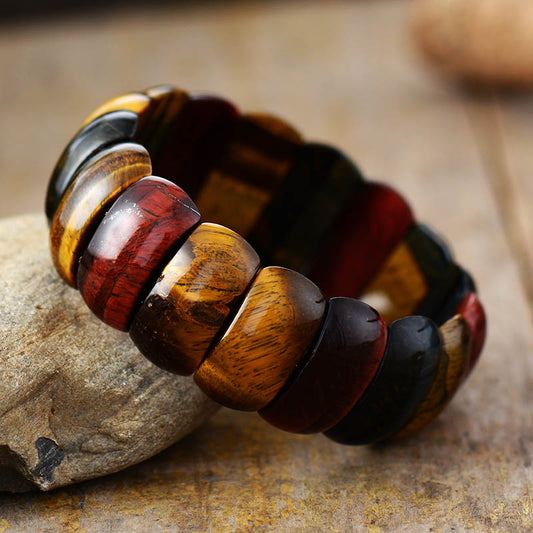Handmade Natural Tigers Eye Large Elastic Bracelet - 18.5-19cm